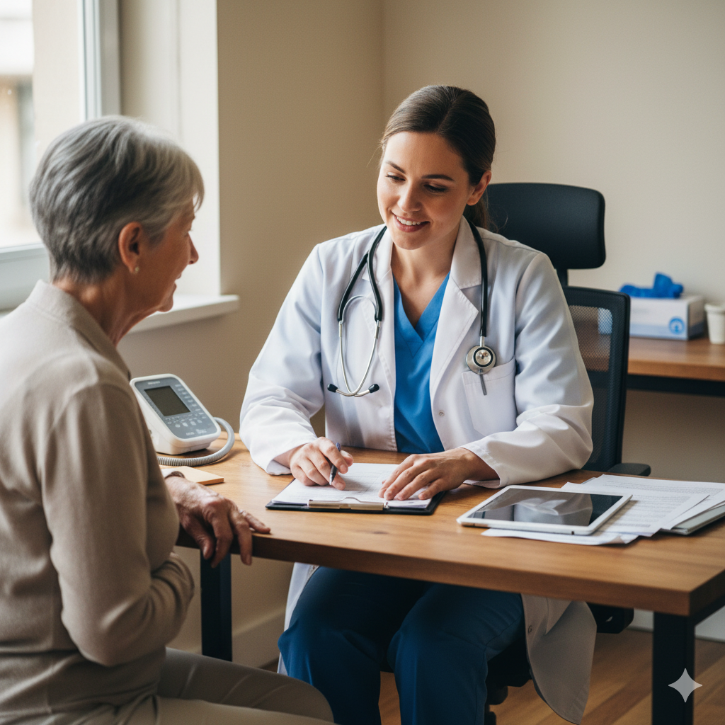 Doctor holding stethoscope in modern clinic